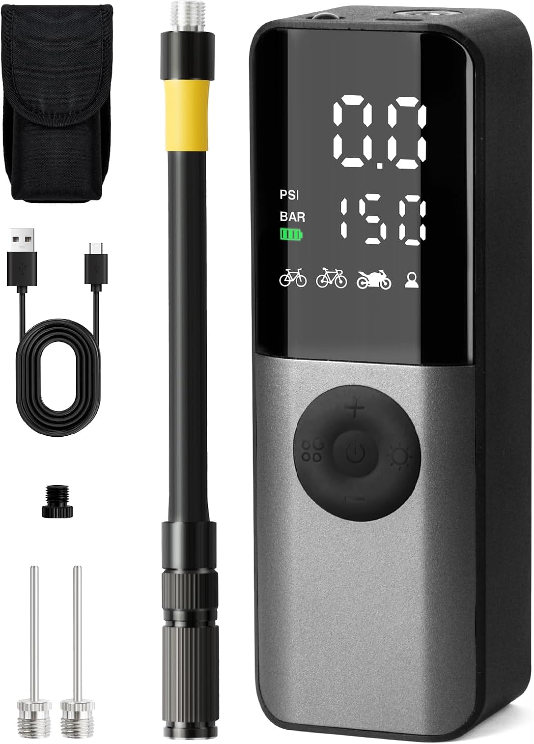 Pompe à vélo électrique, gonfleur portable 150 psi avec manomètre numérique pour vélo électrique