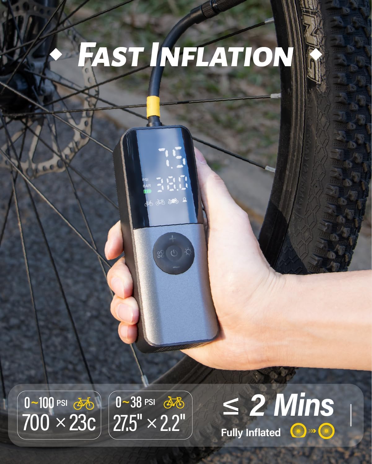 Pompe à vélo électrique, gonfleur portable 150 psi avec manomètre numérique pour vélo électrique