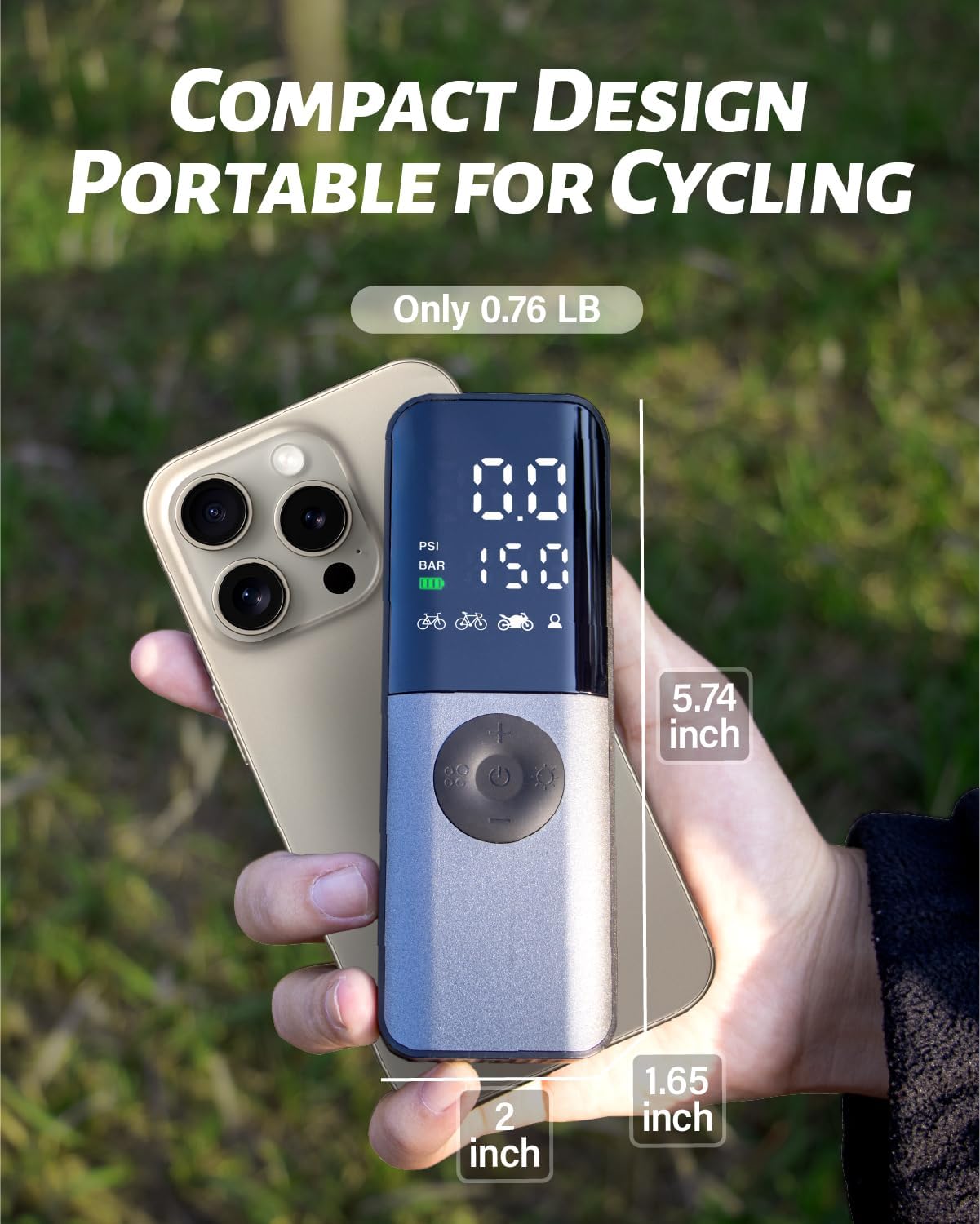 Pompe à vélo électrique, gonfleur portable 150 psi avec manomètre numérique pour vélo électrique