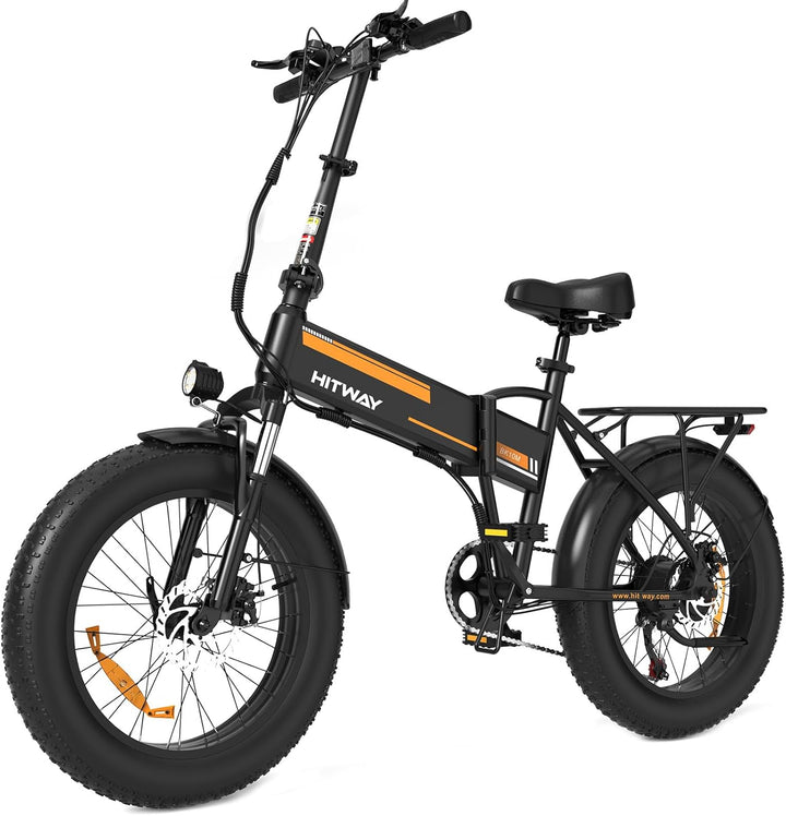 HITWAY Foldable Electric Bike – Removable Battery, 20-55 Mile Range, Compact 20″ Wheels