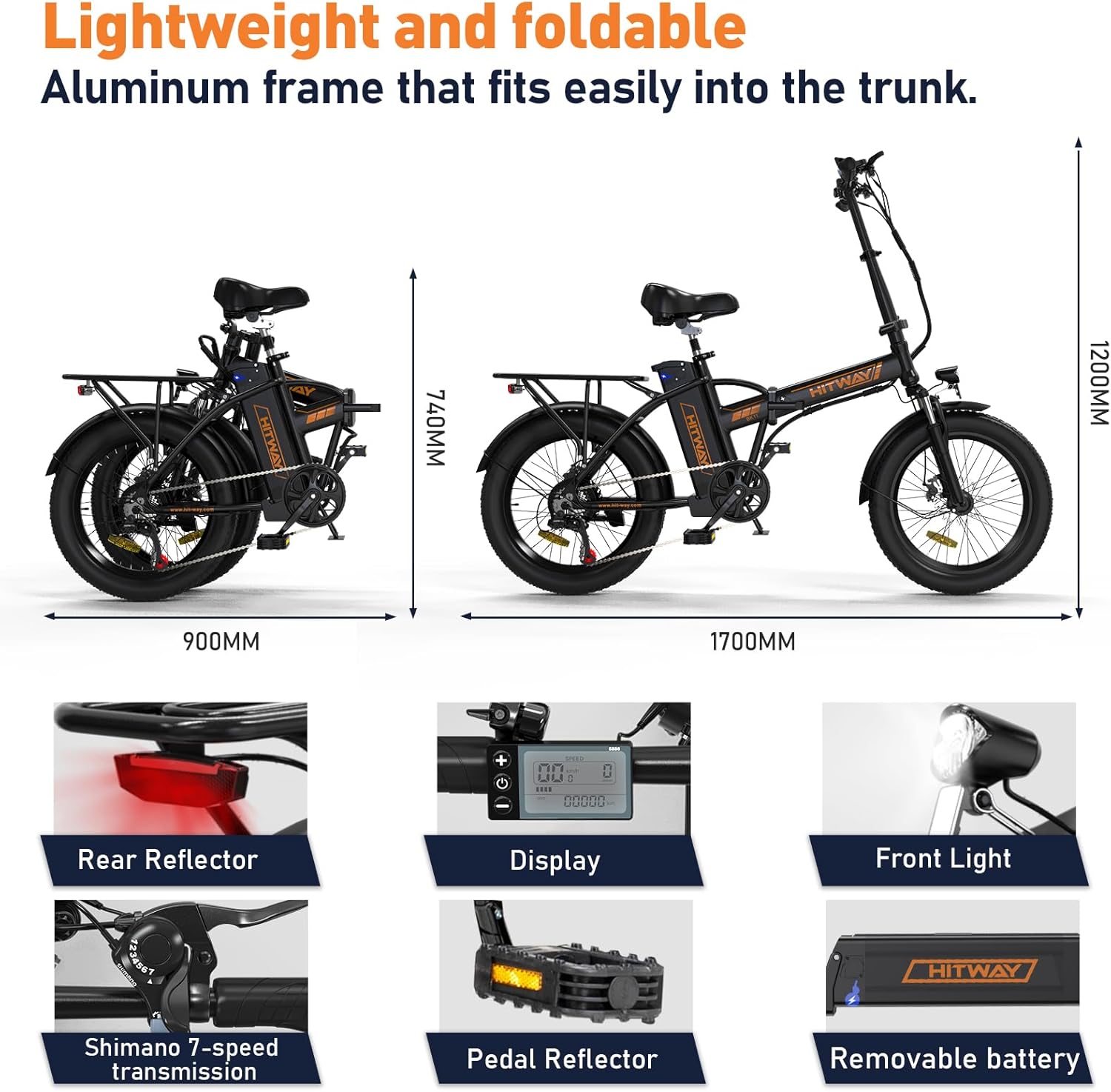 Vélo électrique pliable à gros pneus HITWAY BK11 36 V, 350 W