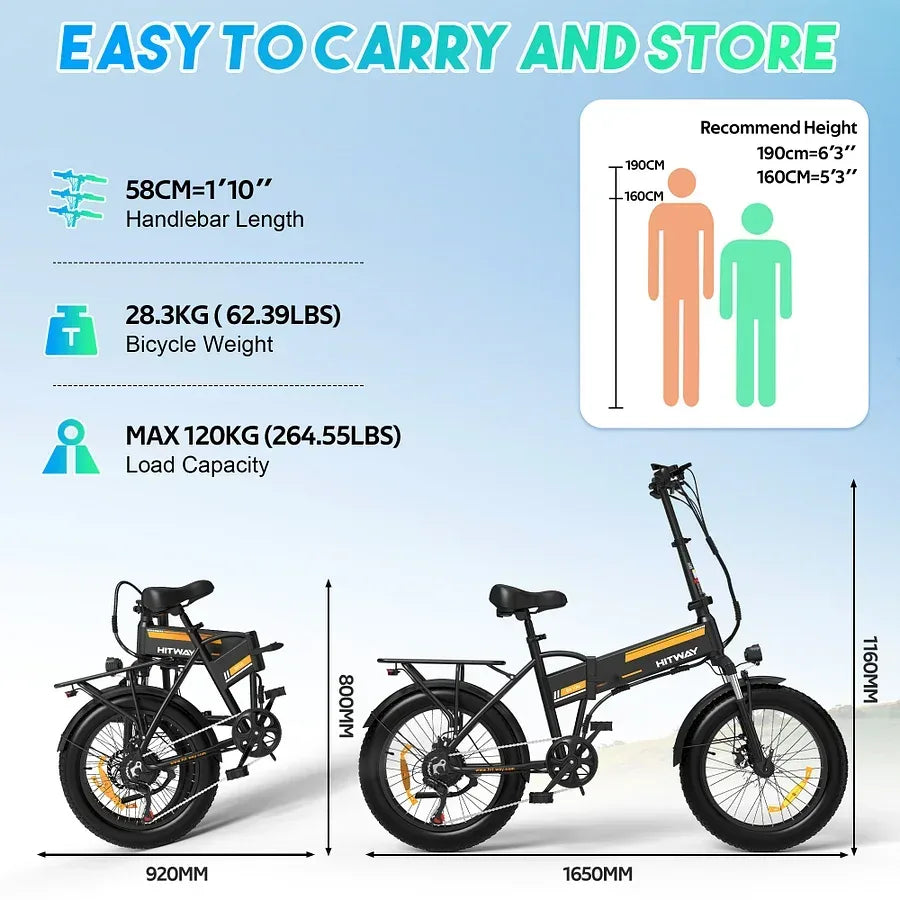 Hitway BK10 Folding Electric Bike, 90 Km Range