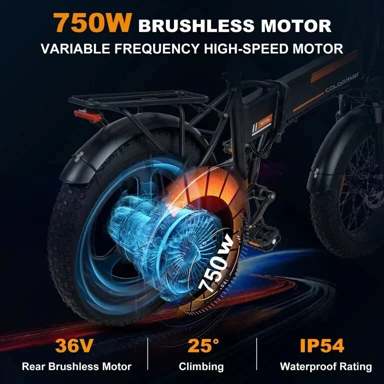 Colorway BK10M 750W Electric Mountain Bike – 20″ Fat-Tire 36V/12Ah US Beach E-Bike