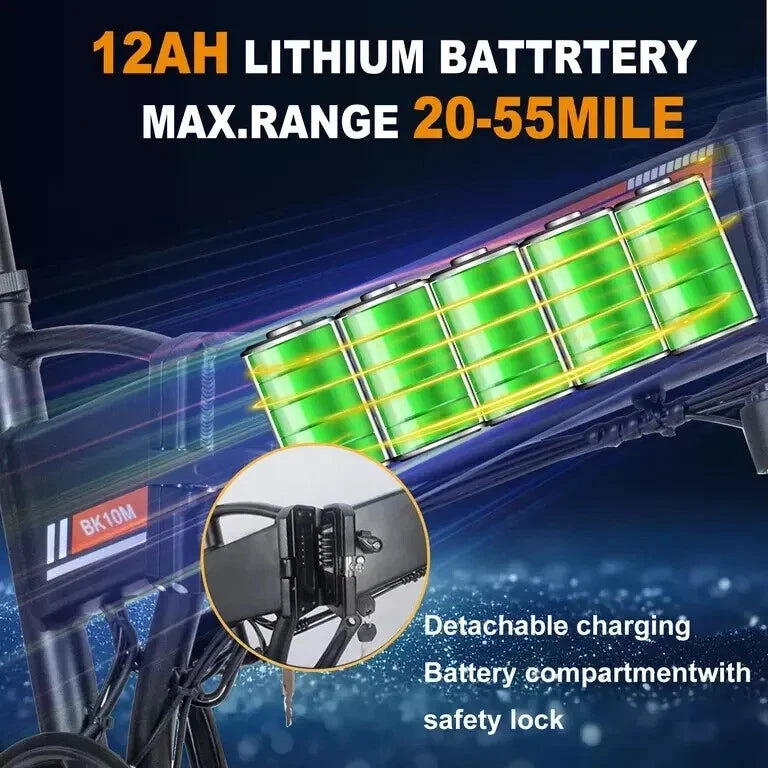 Colorway BK10M 750W Electric Mountain Bike – 20″ Fat-Tire 36V/12Ah US Beach E-Bike